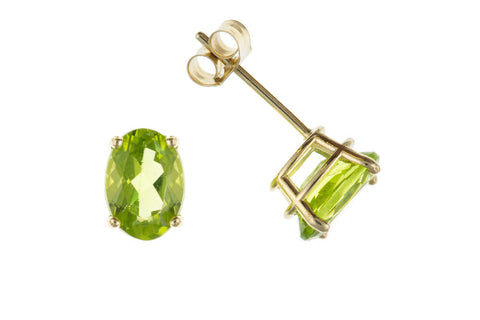 Womens Solid 9ct Yellow Gold Real Oval Peridot Stud Earrings August Birthstone