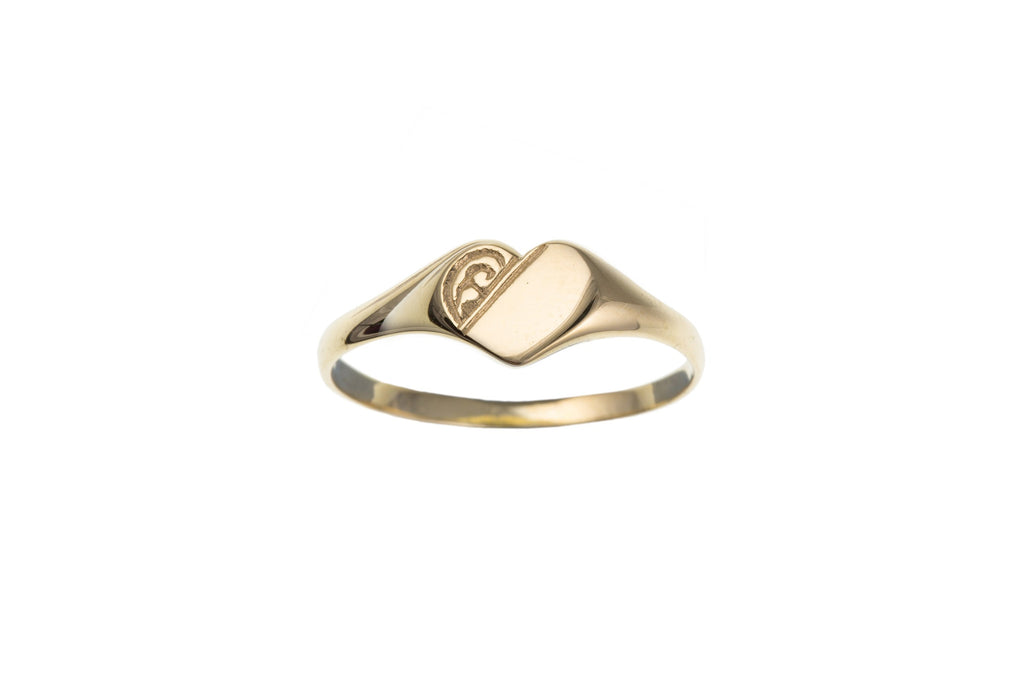 Solid 9ct Yellow Gold Heart Shape Half Engraved Ladies Children Ring