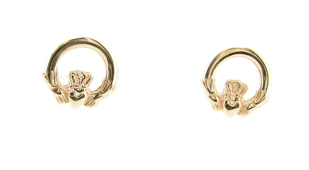 Solid 9ct Yellow Gold Irish Claddagh Stud Earrings