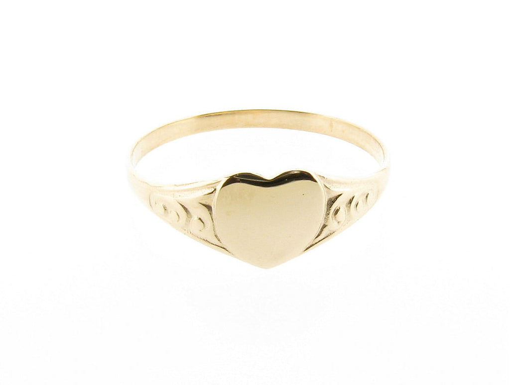 9ct Yellow Gold Heart Engraved Signet Ring Eco Gold Eco Friendly Jewellery