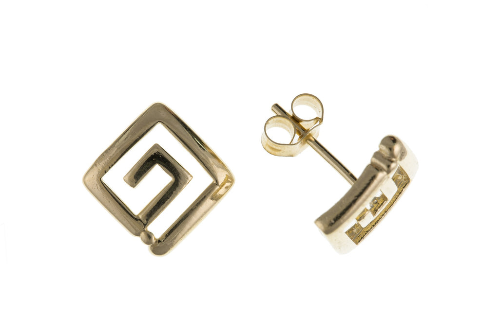 Womens 9ct Yellow Gold Greek Key Fret Meander Studs Earrings Eco Gold Eco Friendly Jewelry
