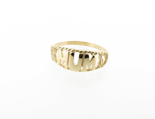 Solid 9ct Yellow Gold Mum Ring with Hearts Mum Birthday Mother's Day Gift