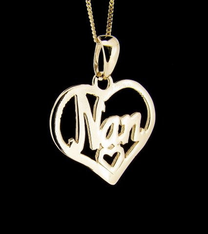 Solid 9ct Yellow Gold Heart Shape Nan Pendant Necklace
