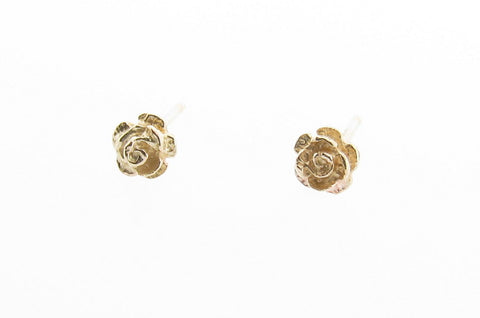 Solid 9ct Yellow Gold Small Floral Rose Stud Earrings Ladies Children