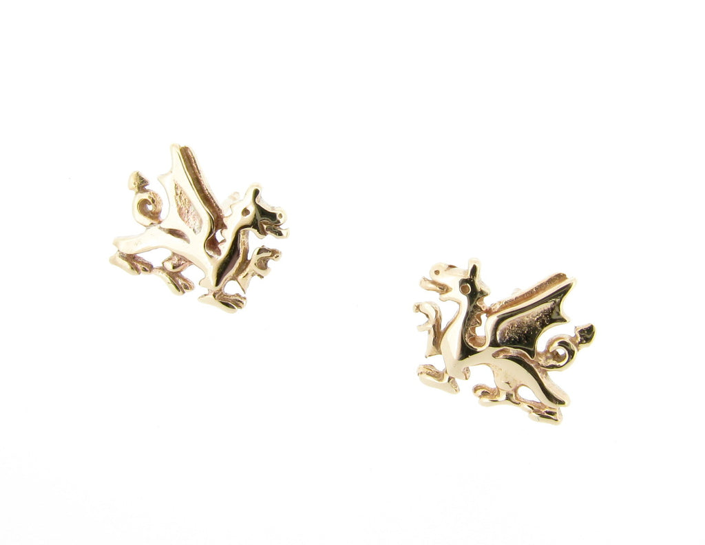 9ct Yellow Gold Welsh Dragon Stud Earrings Ladies Welsh Jewellery