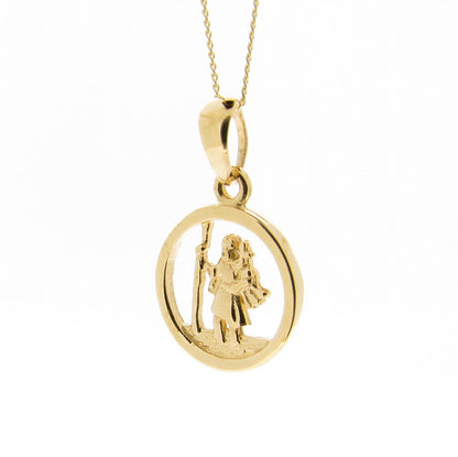 9ct Yellow Gold Round St. Christopher Medal Pendant & Chain. The meaning of the Saint Christopher is to protect travellers on their journey.