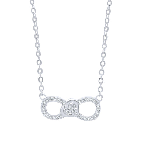 Diamond Simulant Infinity Knot Love Necklace Sterling Silver