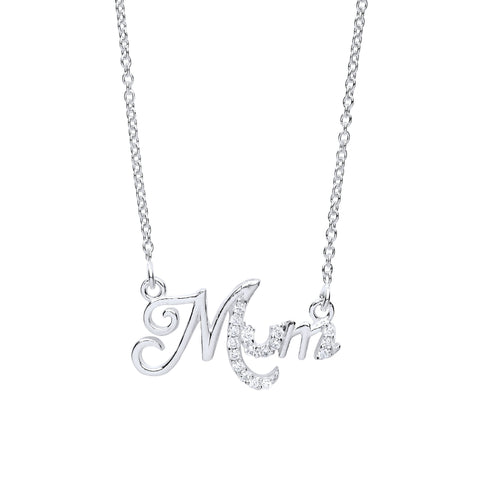 Sterling Silver Cubic Zirconia Mum Pendant Necklace