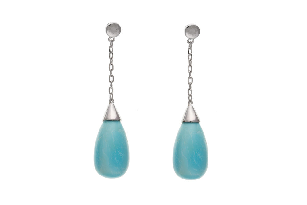 Sterling Silver Real Turquoise Bomber Drop Earrings December Birthstone Jewellery Ladies