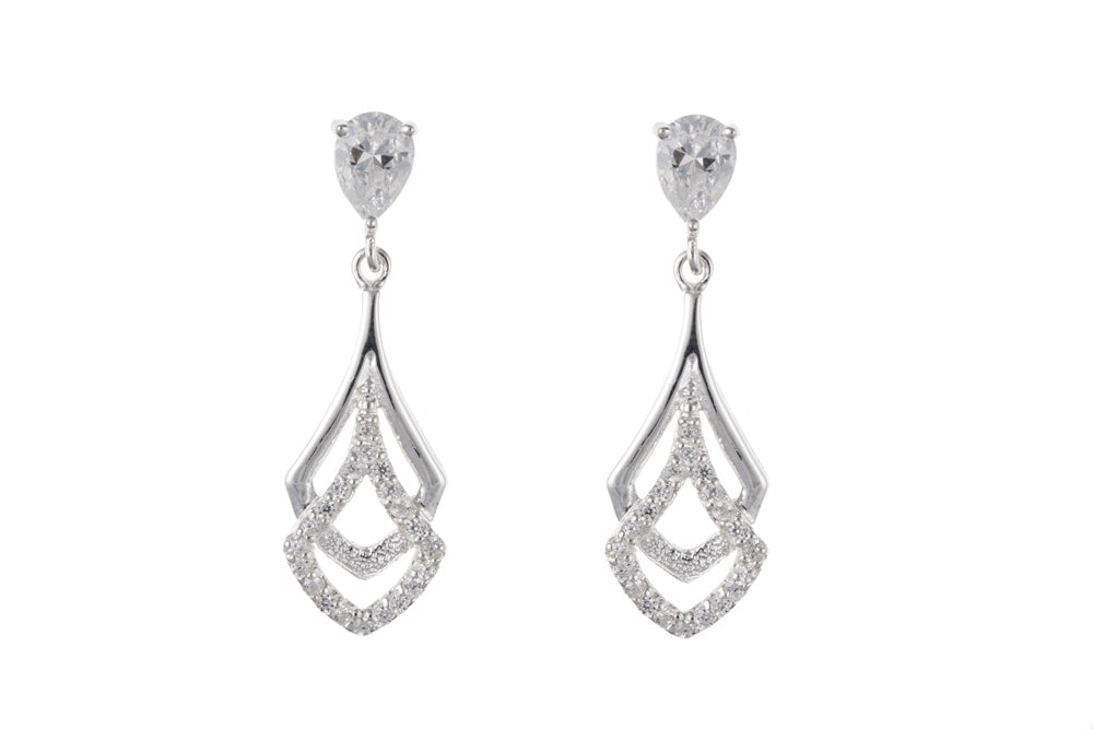Sterling Silver Diamond Simulant Drop Earrings