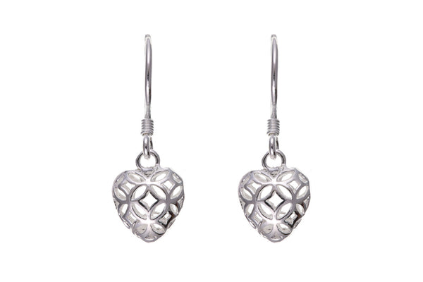 Filigree Heart Shape Dropper Earrings Sterling Silver