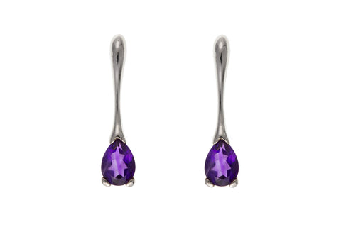 Sterling Silver Natural Amethyst Pear Drop Earrings February Birthstone Ladies