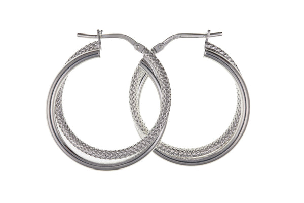 Small Large Double Hoop Creole Earrings Sterling Silver 