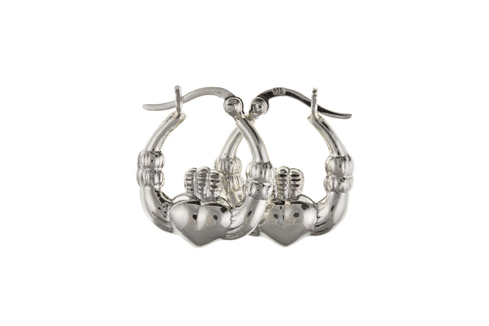 Celtic Irish Claddagh Creole Hoops Earrings 925 Sterling Silver