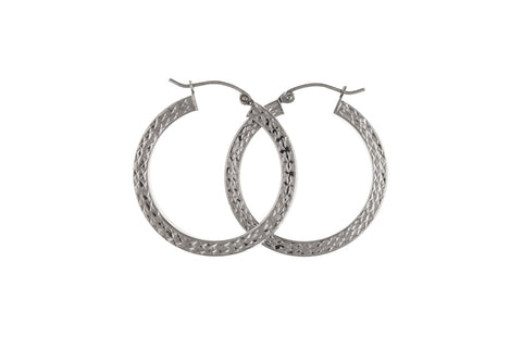 Diamond Cut Round Creole Hoops Earrings Sterling Silver Small Large