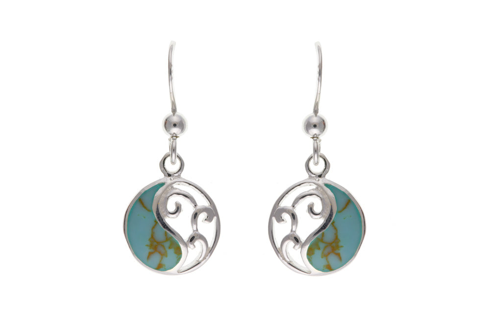 Women's Sterling Silver Real Natural Turquoise Fancy Dropper Round Earrings December Birthstone