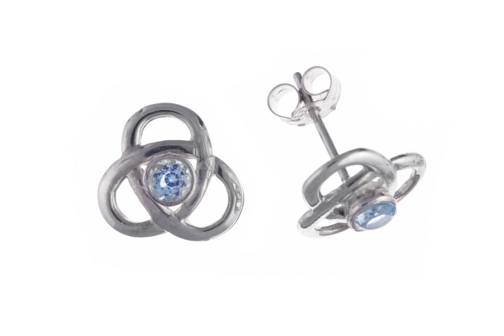 Sky Blue Topaz Celtic Trinity Knot Stud Earrings Sterling Silver