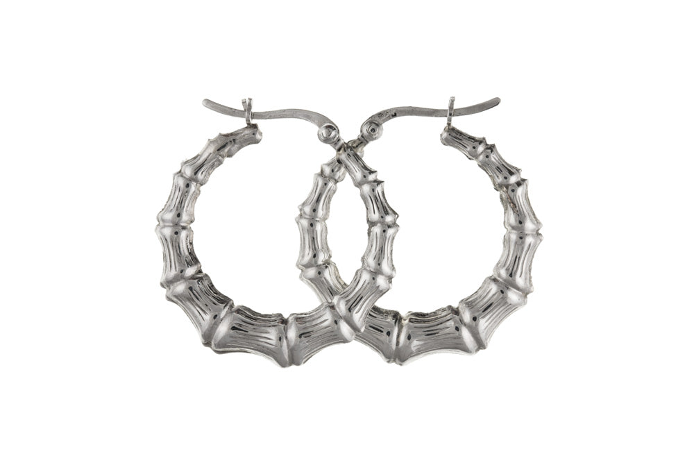 Bamboo Design Creole Hoops Earrings Sterling Silver