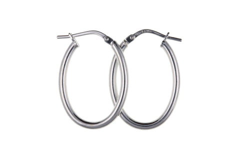 Plain Oval Shape Creole Hoops Earrings Sterling Silver