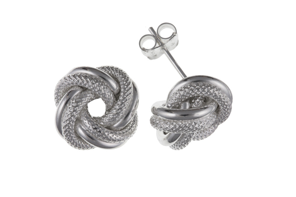 Large Textured Love Knot Stud Earrings Sterling Silver