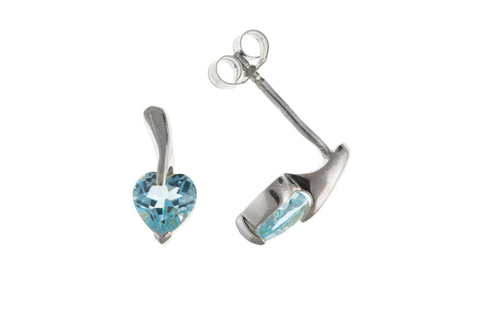 Ladies Sterling Silver Heart Sky Blue Topaz Stud Earrings November Birthstone