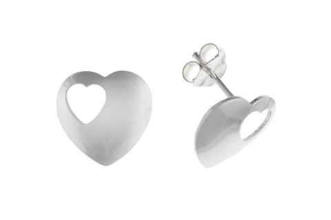 Double Heart Design Studs Sterling Silver