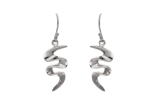 Fancy Wavy Spiral Style Dropper Earrings Sterling Silver