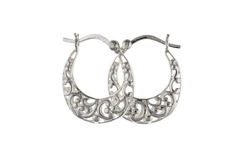 Filigree Style Creole Hoop Earrings Sterling Silver