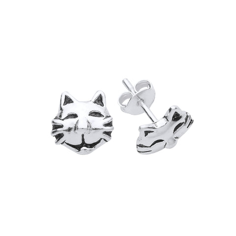 Cat Face Studs Sterling Silver