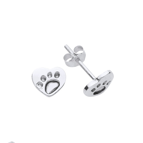 Dog Paw Print Stud Earrings Solid Sterling Silver