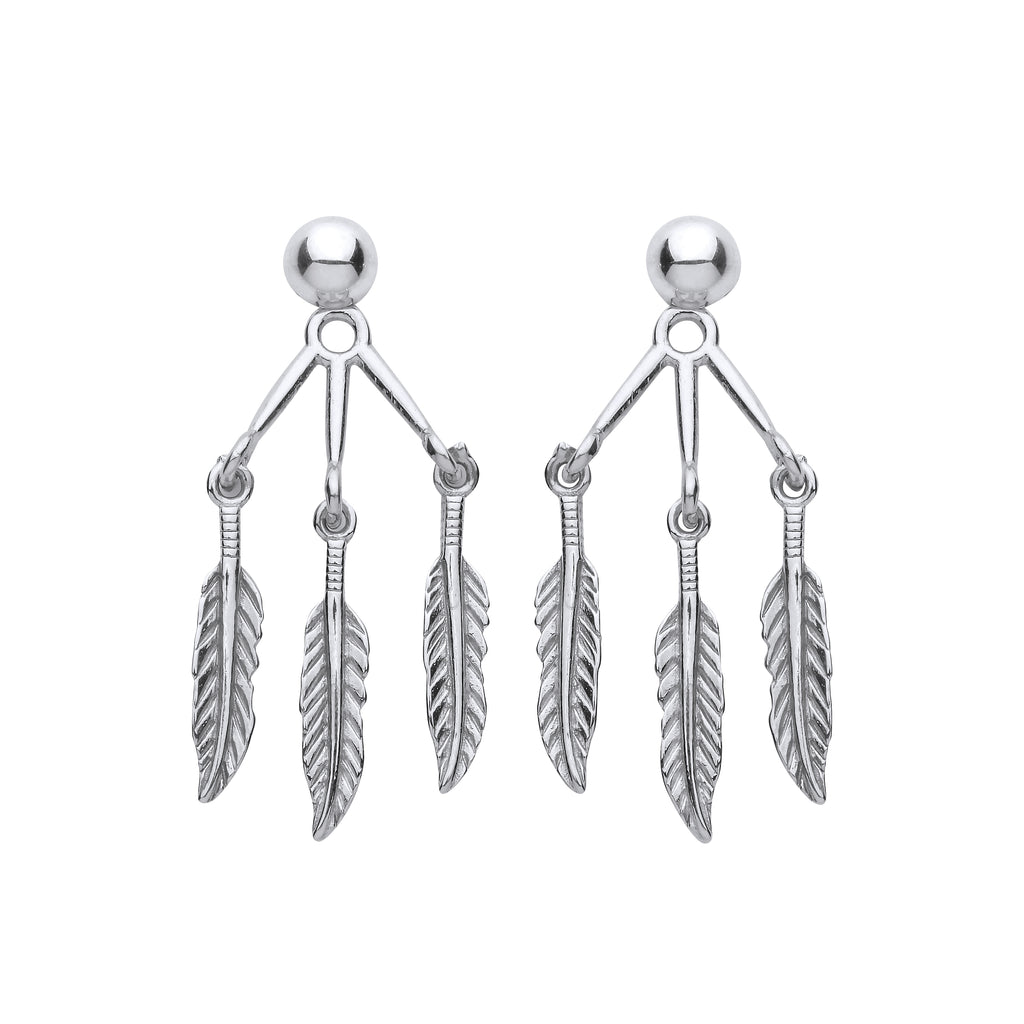 Multiple Feathers Dropper Earrings 925 Sterling Silver