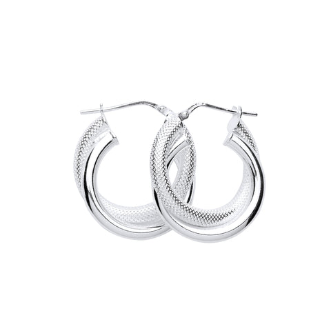 Small Large Double Hoop Plain Textured Creole Hoops Earrings Sterling Silver 