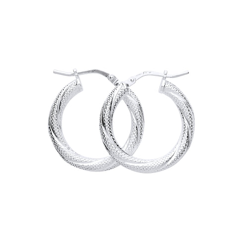 Textured Twist Creole Hoops Earrings Sterling Silver