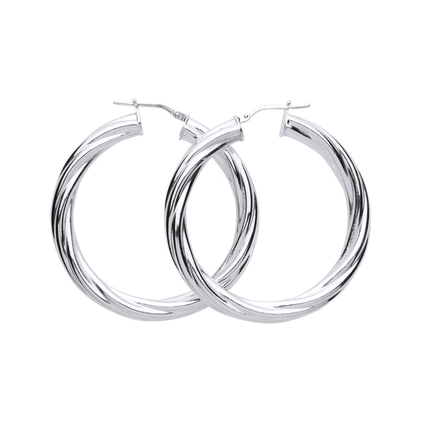 Round Twist Creole Hoop Earrings Sterling Silver