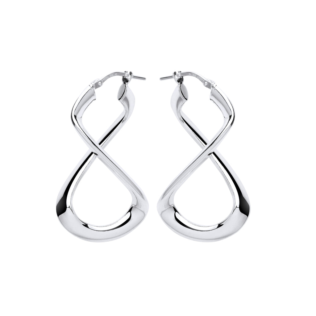 Large Infinity Knot Style Creole Hoops Earrings Sterling Silver