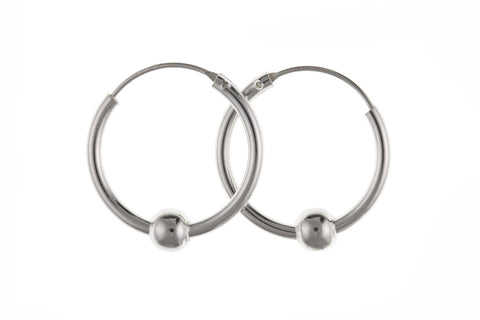 Bead Plain Hoops Earrings Sterling Silver 20mm