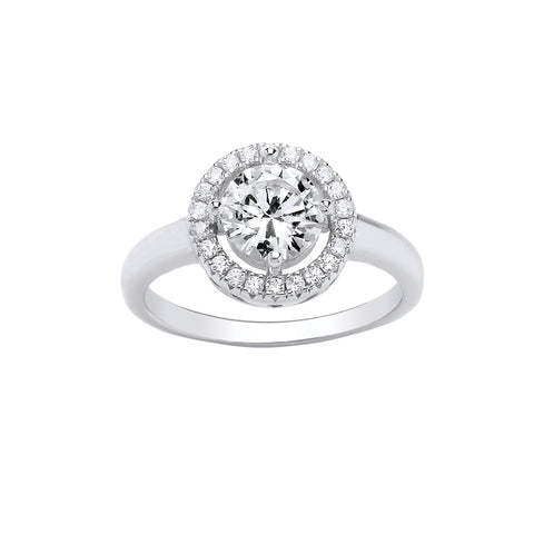 Diamond Simulant Halo Setting Engagement Ring Sterling Silver