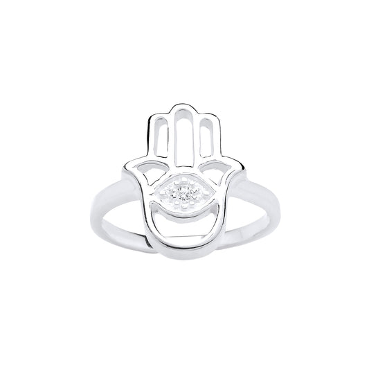 Hamsa Hand of Fatima Evil Eye Ring Sterling Silver