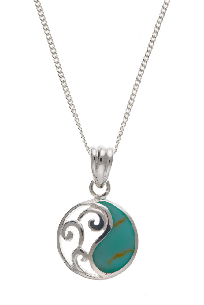 Sterling Silver Real Natural Round Turquoise Pendant Necklace December Birthstone Women's
