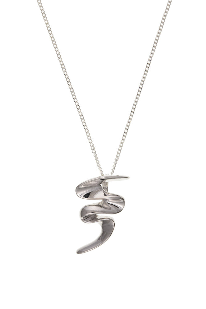 Wavy Spiral Style Pendant Necklace Sterling Silver