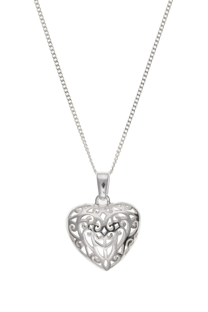 Filigree Heart Shape Pendant Necklace Sterling Silver