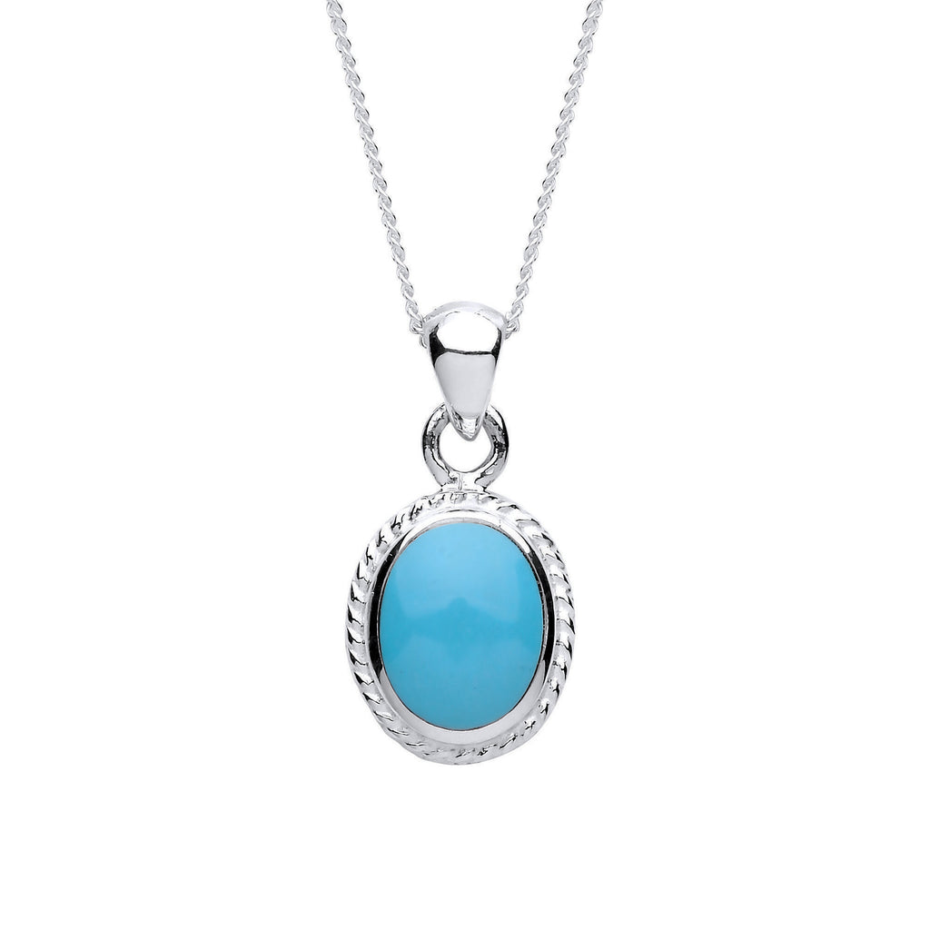 Women's Sterling Silver Real Natural Oval Turquoise Pendant Necklace December Birthstone