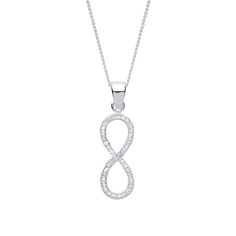 Diamond Simulant Infinity Love Knot Necklace Sterling Silver 