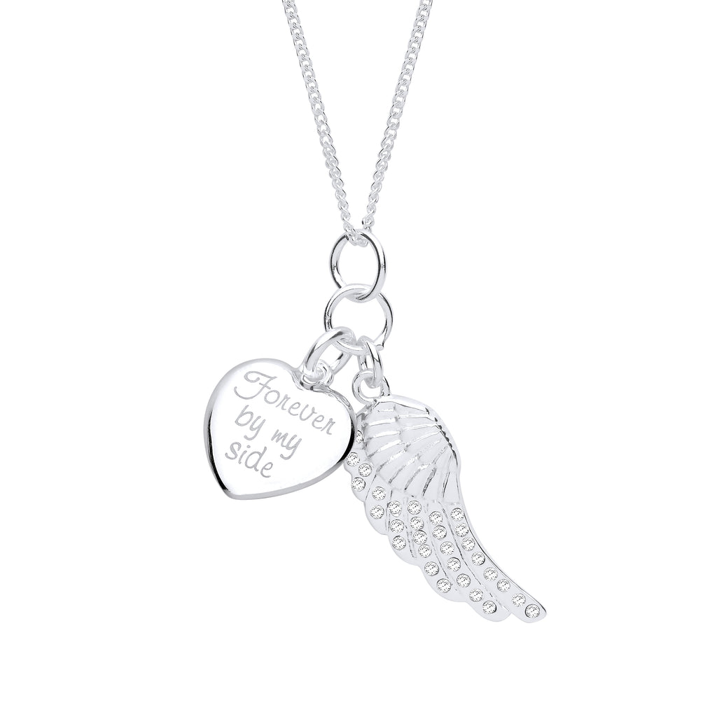 Heart and Angel Wing Crystal Necklace Sterling Silver