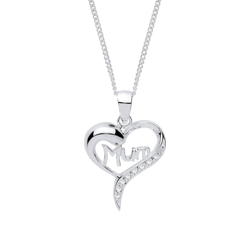 Heart Shape Mum Pendant Necklace Sterling Silver