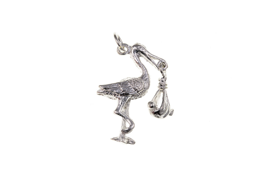 Stork and Baby Moving Charm Solid sterling Silver
