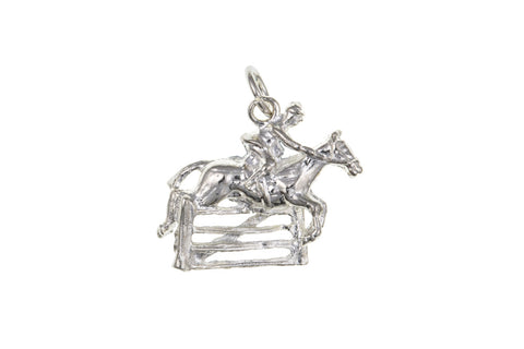 Horse and Jockey Jumping Fence Charm Solid Sterling Silver