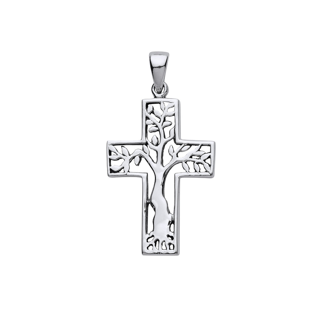 Tree of Life Cross Pendant Necklace 925 Sterling Silver