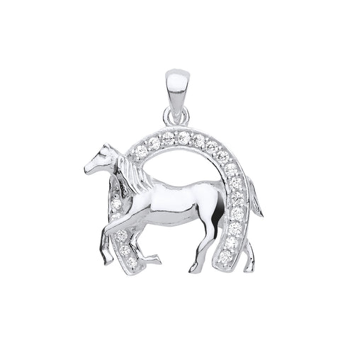 Horseshoe and Horse Cubic Zirconia Charm Sterling Silver
