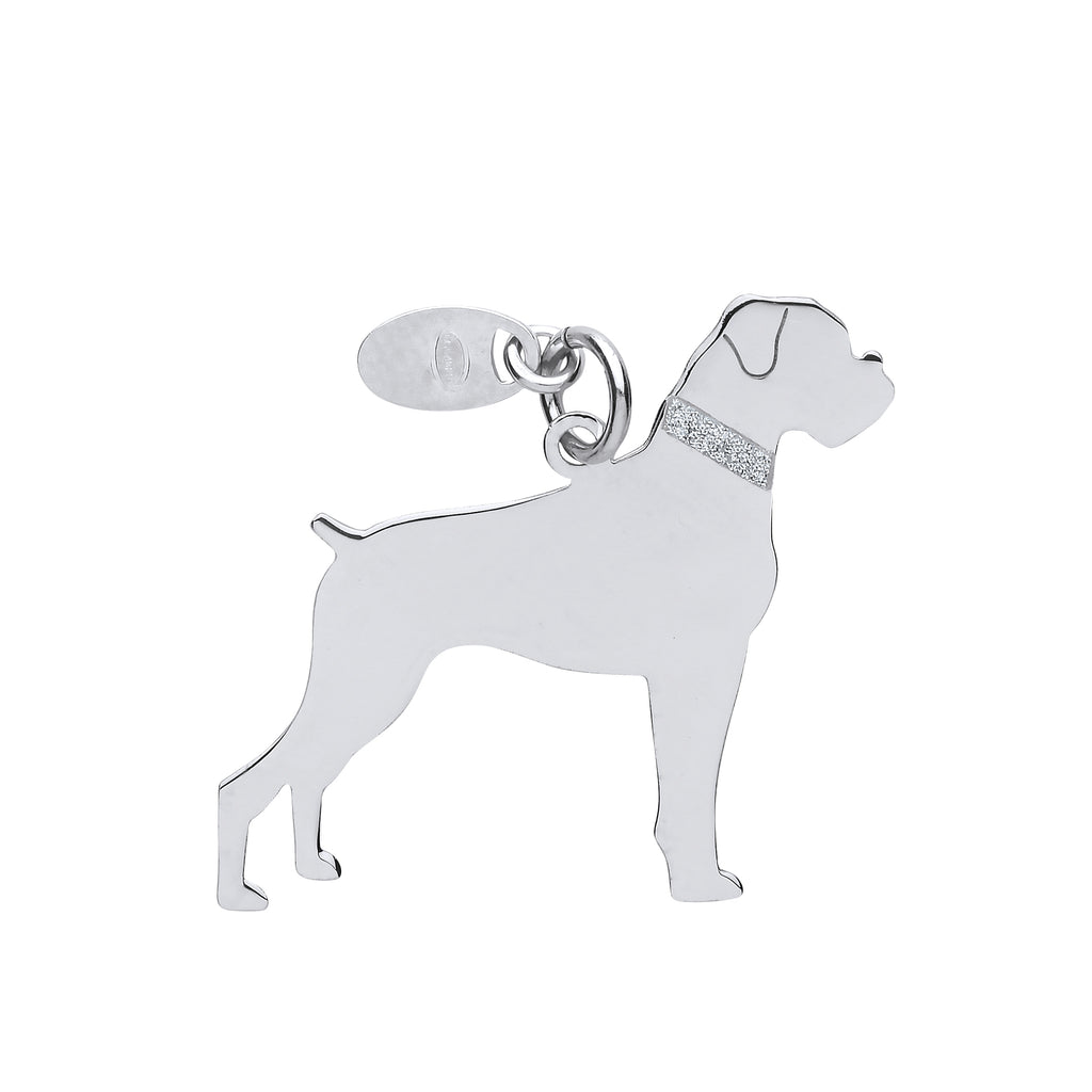 Boxer Dog Silhouette Pendant Necklace Solid Sterling Silver